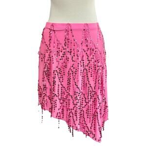 Vintage Y2K Geneva Dance Skirt Woman's Medium Sequin asymmetric Pink Rave Club